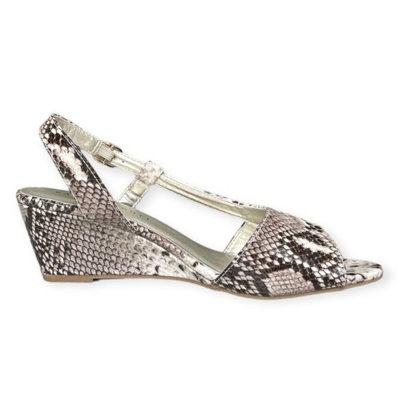 KAREN SCOTT DENA Women's Slingback Wedge Heels Dress Sandals Brown Snake Patent  - Picture 5 of 11